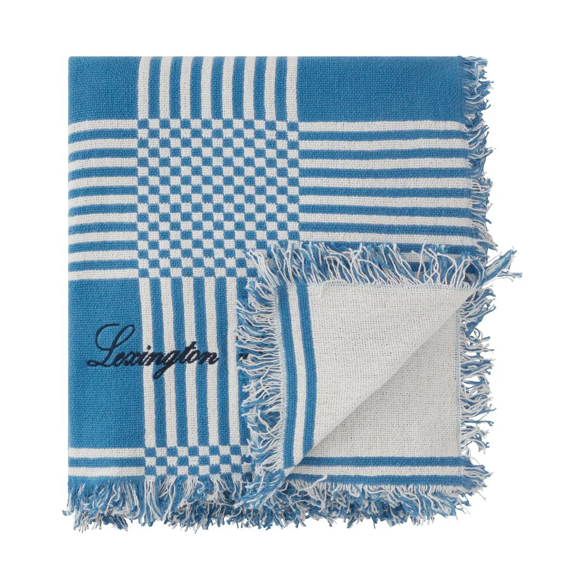 Checked Recycled Cotton Picnic Blanket 150x150 cm, Blue Lexington