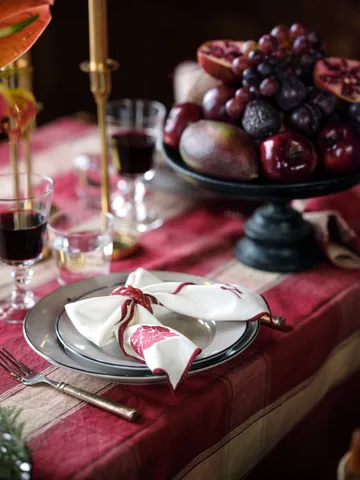 Flower linen-cotton napkin 50x50 cm - White-Red - Lexington