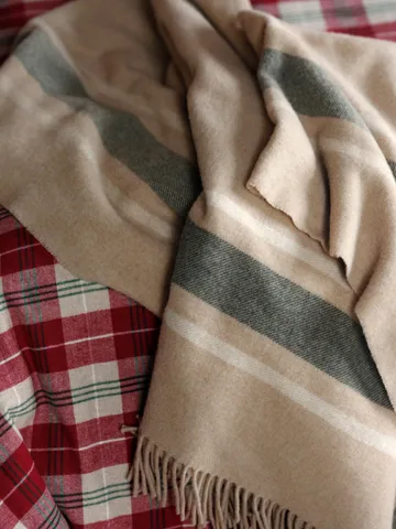 Frame checked recycled throw 130x170 cm - Beige-green - Lexington