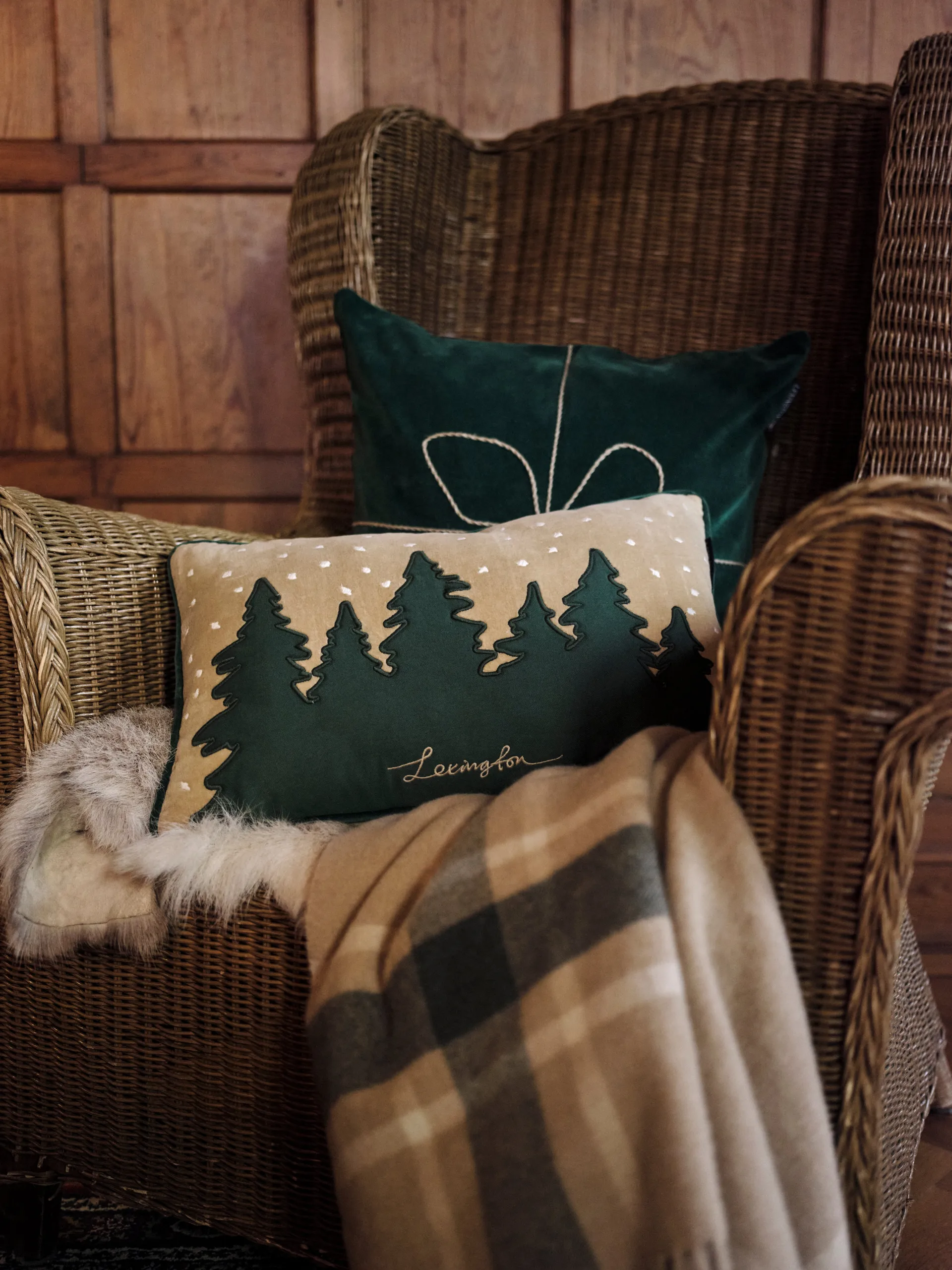 Frame checked recycled throw 130x170 cm, Beige-green Lexington