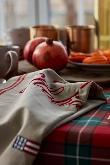 Happy Holidays Embroidered tea towel 50x70 cm - Beige-red - Lexington