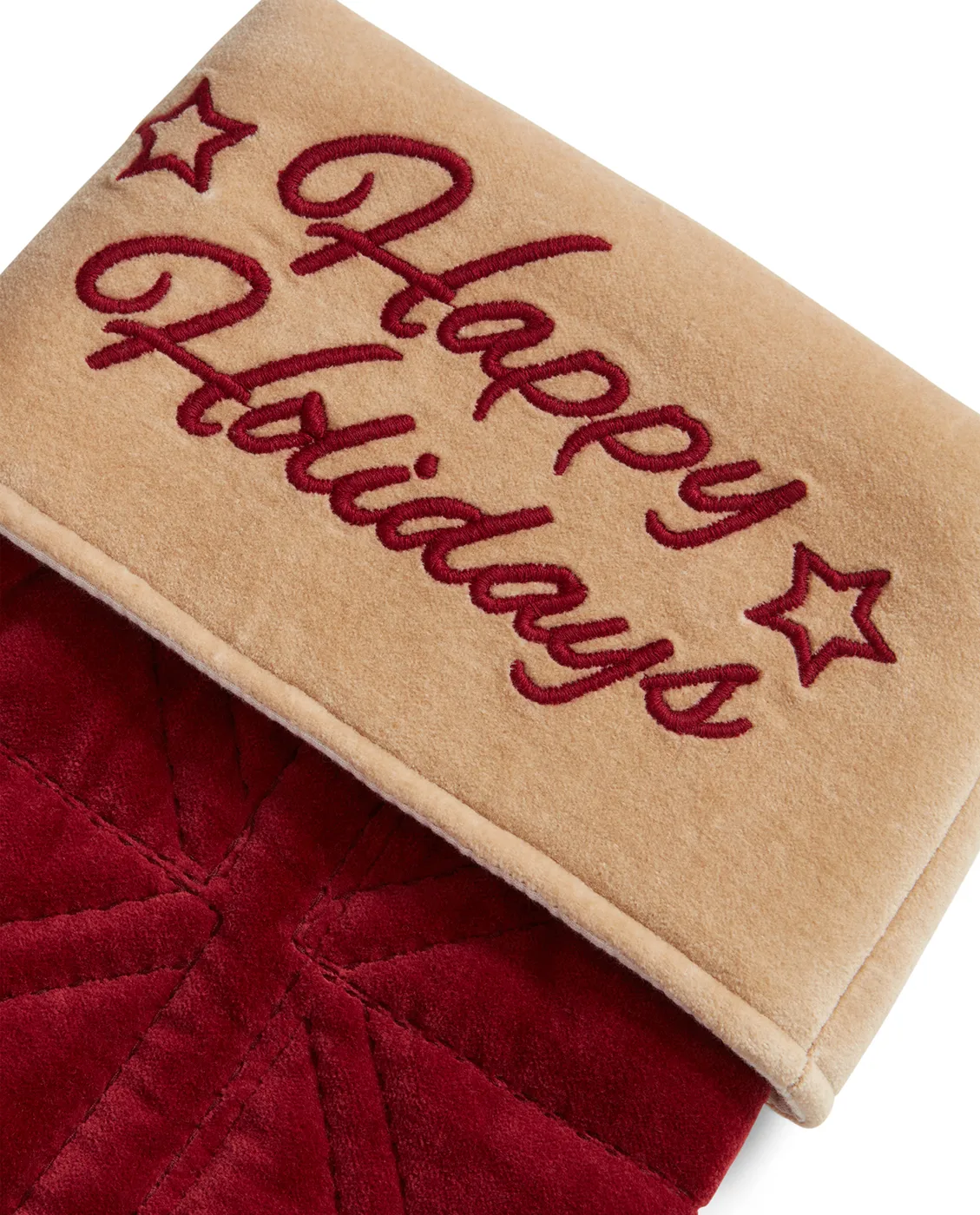 Happy Holidays velvet Christmas stocking, Red Lexington