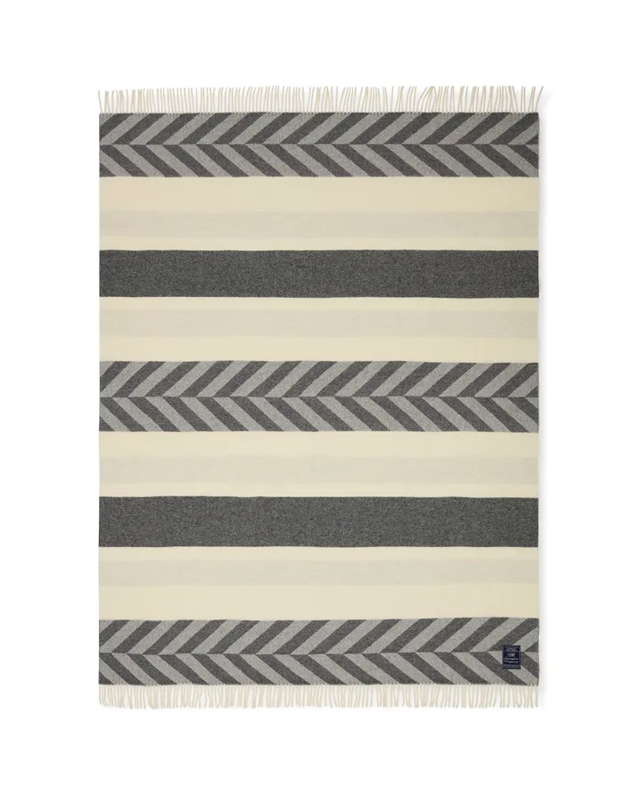 Herringbone Striped Recycled Wool throw 130x170 cm - Grey-off white - Lexington