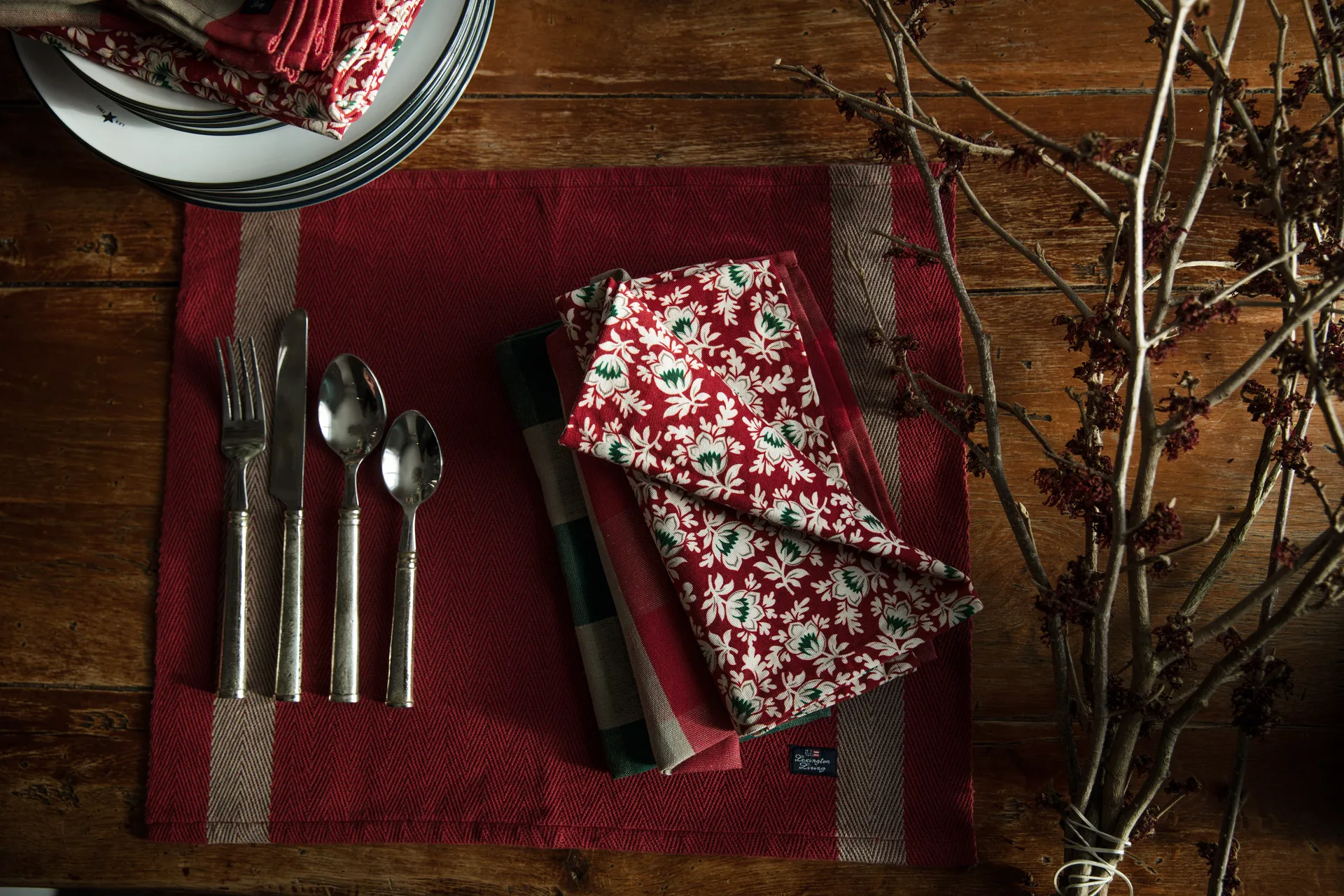 Herringbone with Stripes placemat 40x50 cm, Red-beige Lexington