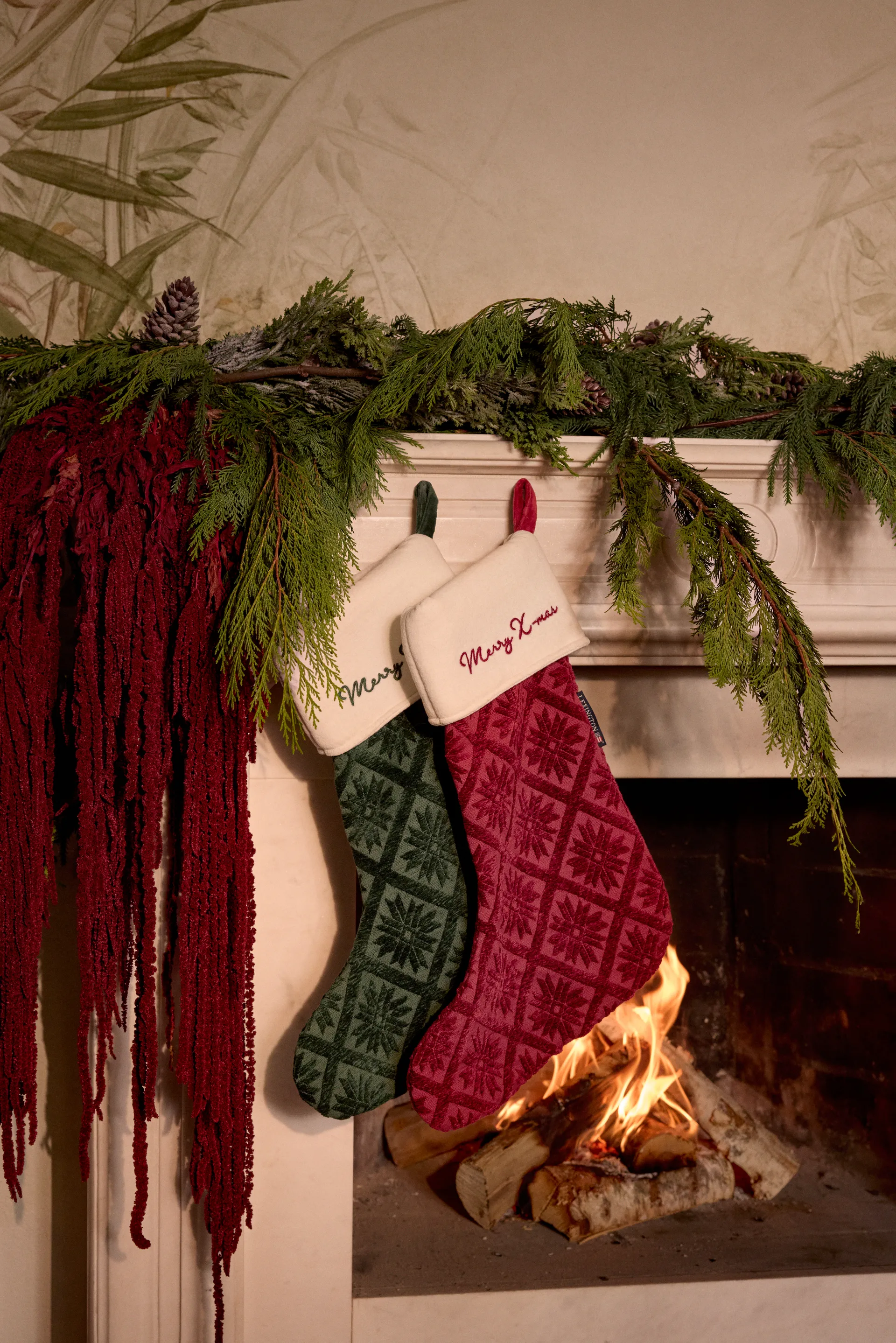 Jacquard organic cotton/viscose Christmas stocking, Red Lexington