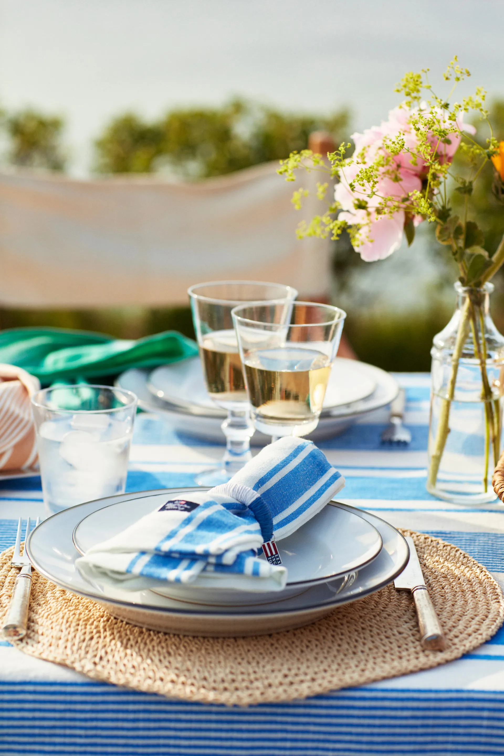 Linen Cotton Side Stripes fabric napkin 50x50 cm, Blue-white Lexington