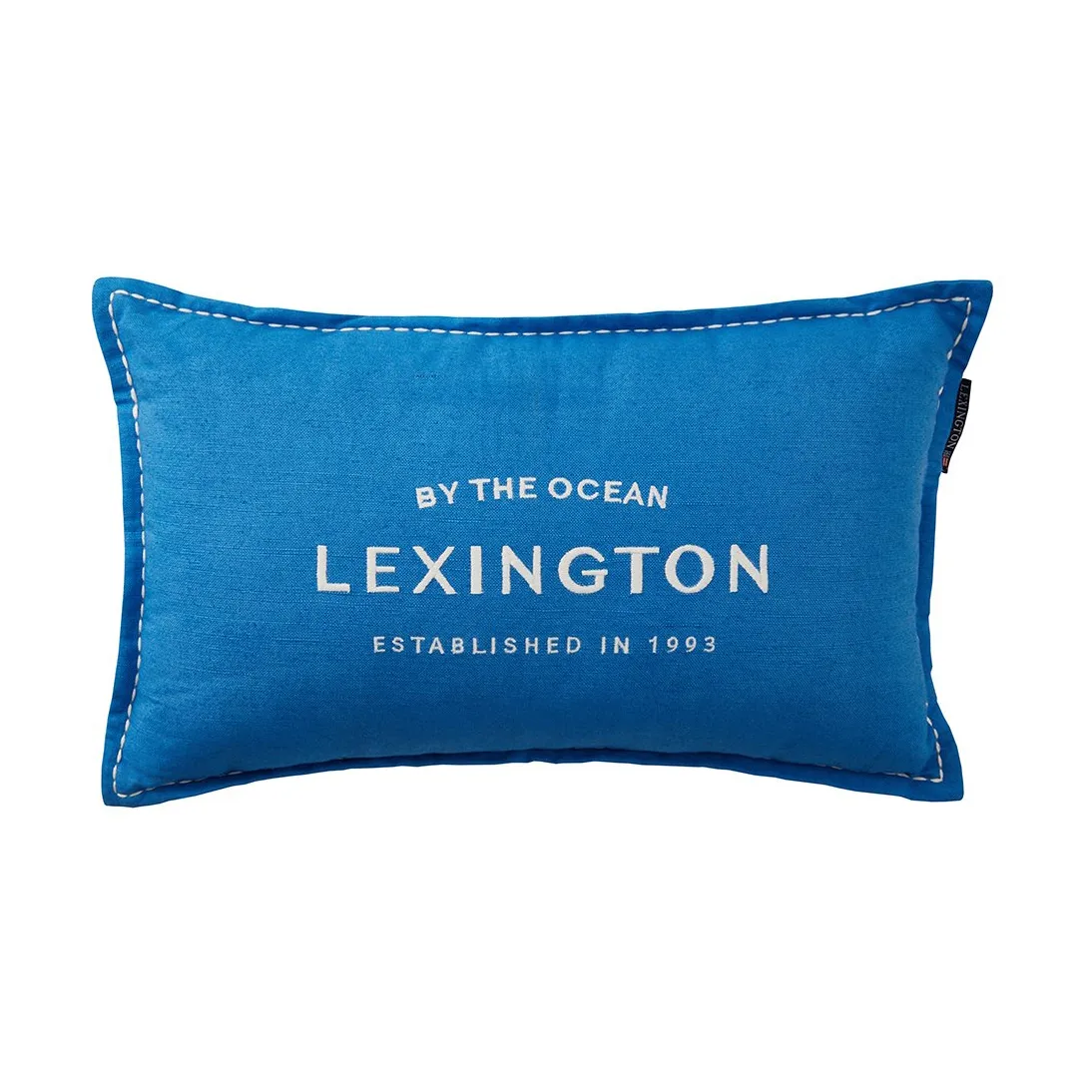 Logo Embroidered Linen/Cotton cushion 30x50 cm, Blue Lexington