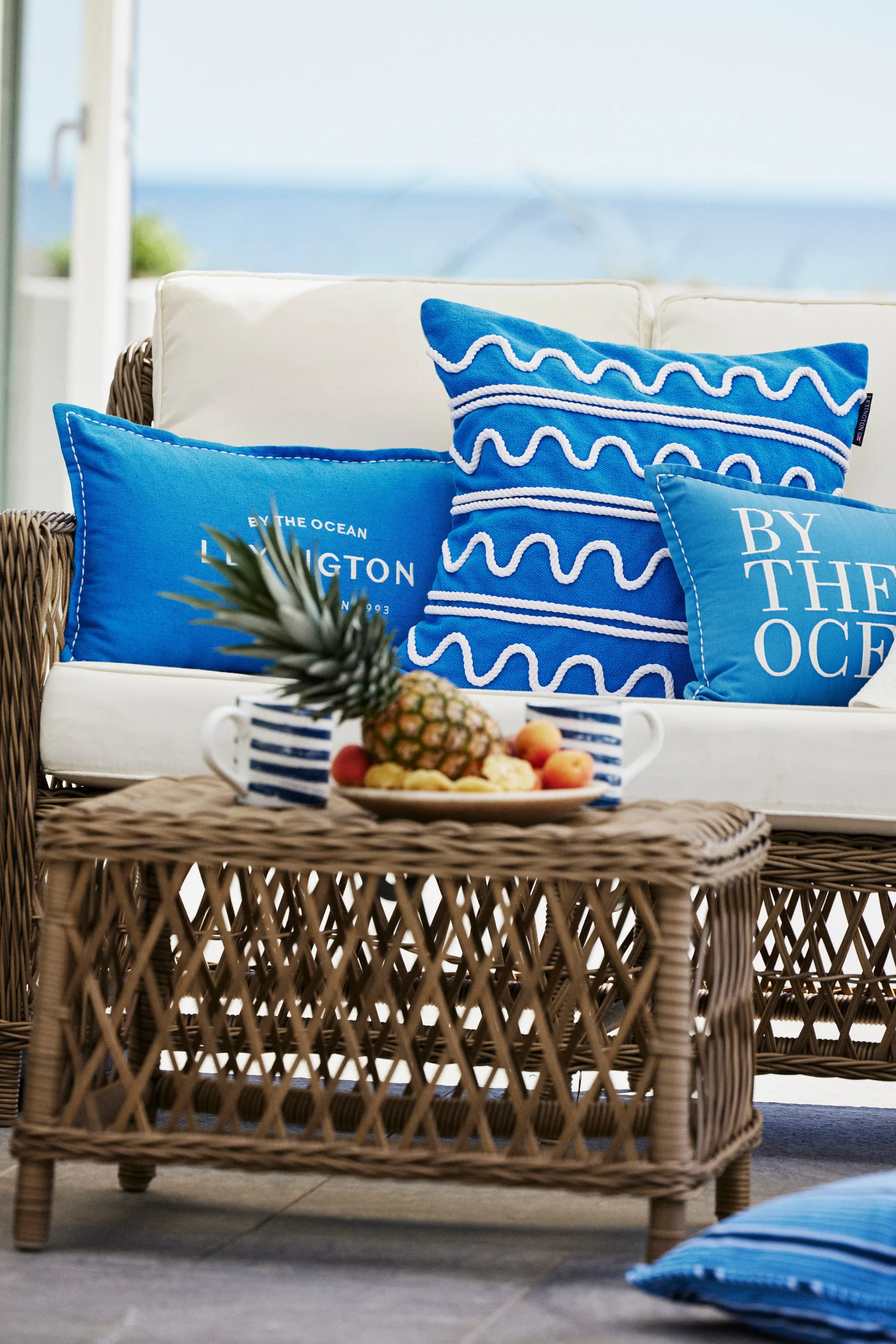 Logo Embroidered Linen/Cotton cushion 30x50 cm, Blue Lexington