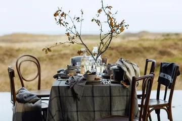 Pepita Check Cotton Linen tablecloth 150x250 cm - Dark Grey-beige - Lexington