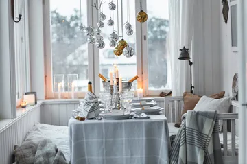 Pepita Check Cotton Linen tablecloth 150x350 cm - White-light grey - Lexington