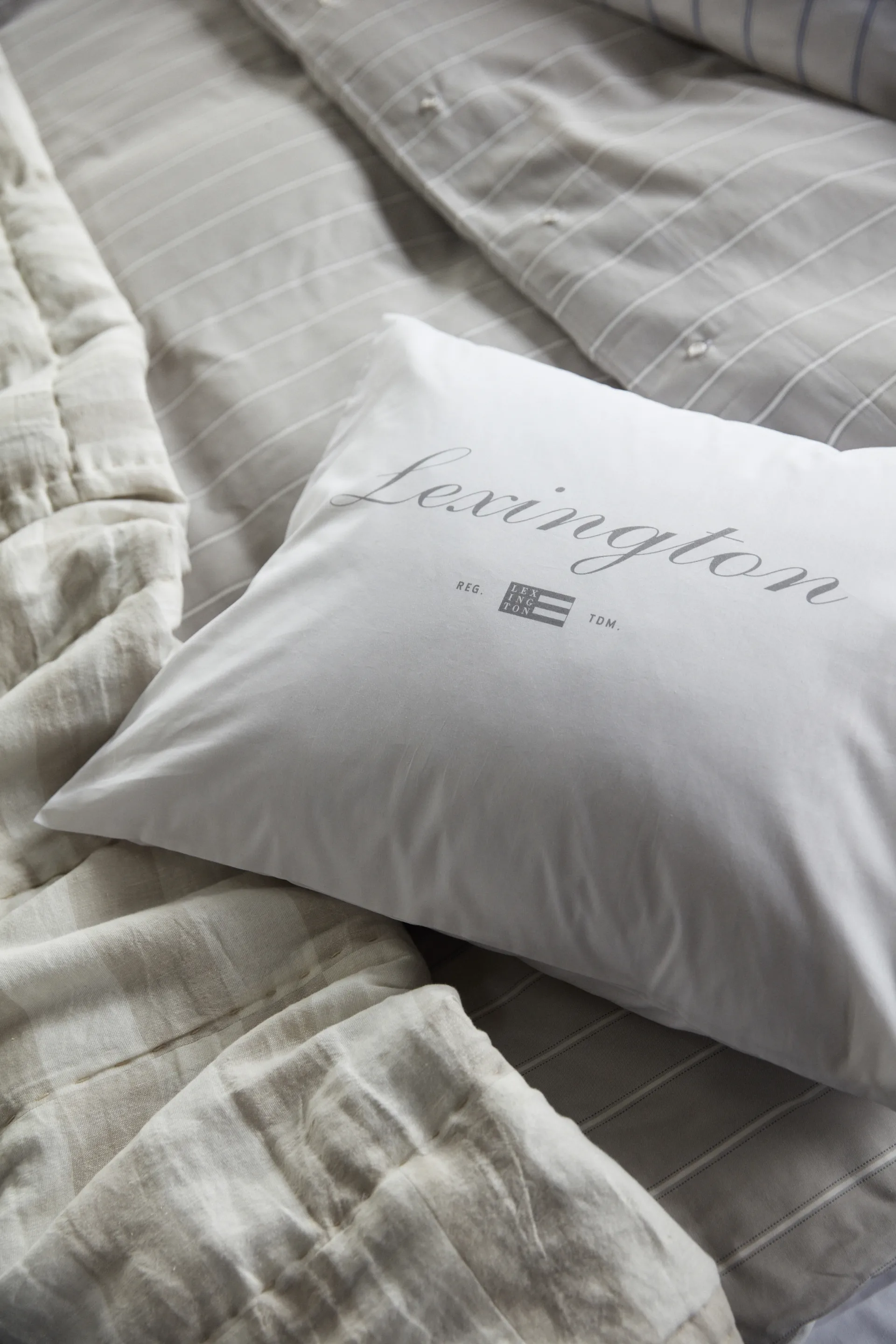 Printed Organic Cotton Poplin pillowcase 50x60 cm, White-grey Lexington