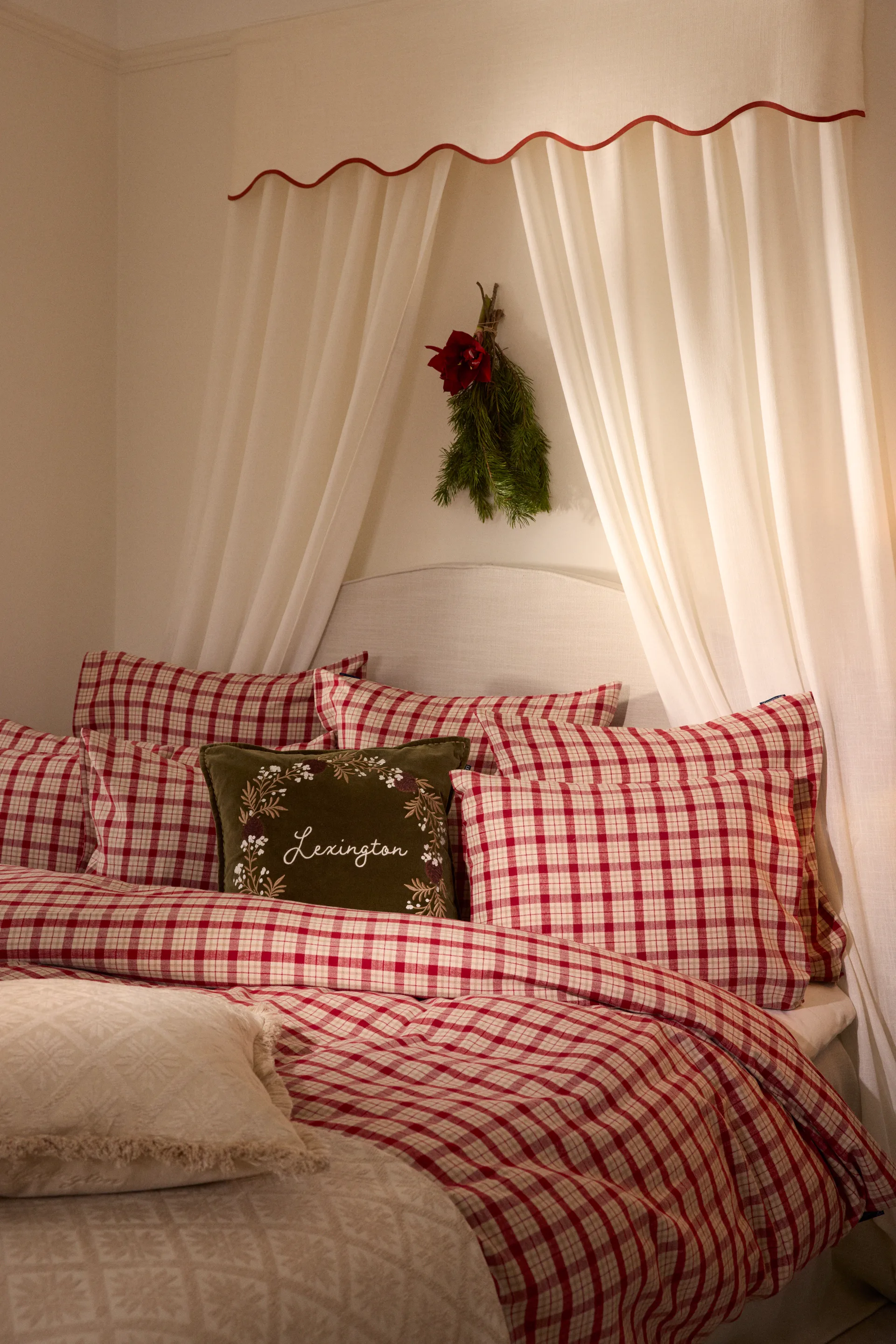 Red-beige Checked cotton flannel bedding set 2-piece, 50x60 cm, 150x210 cm Lexington