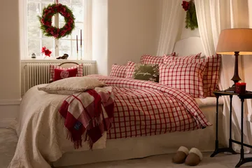 Red-beige Checked recycled wool throw 130x170 cm - Red-beige - Lexington