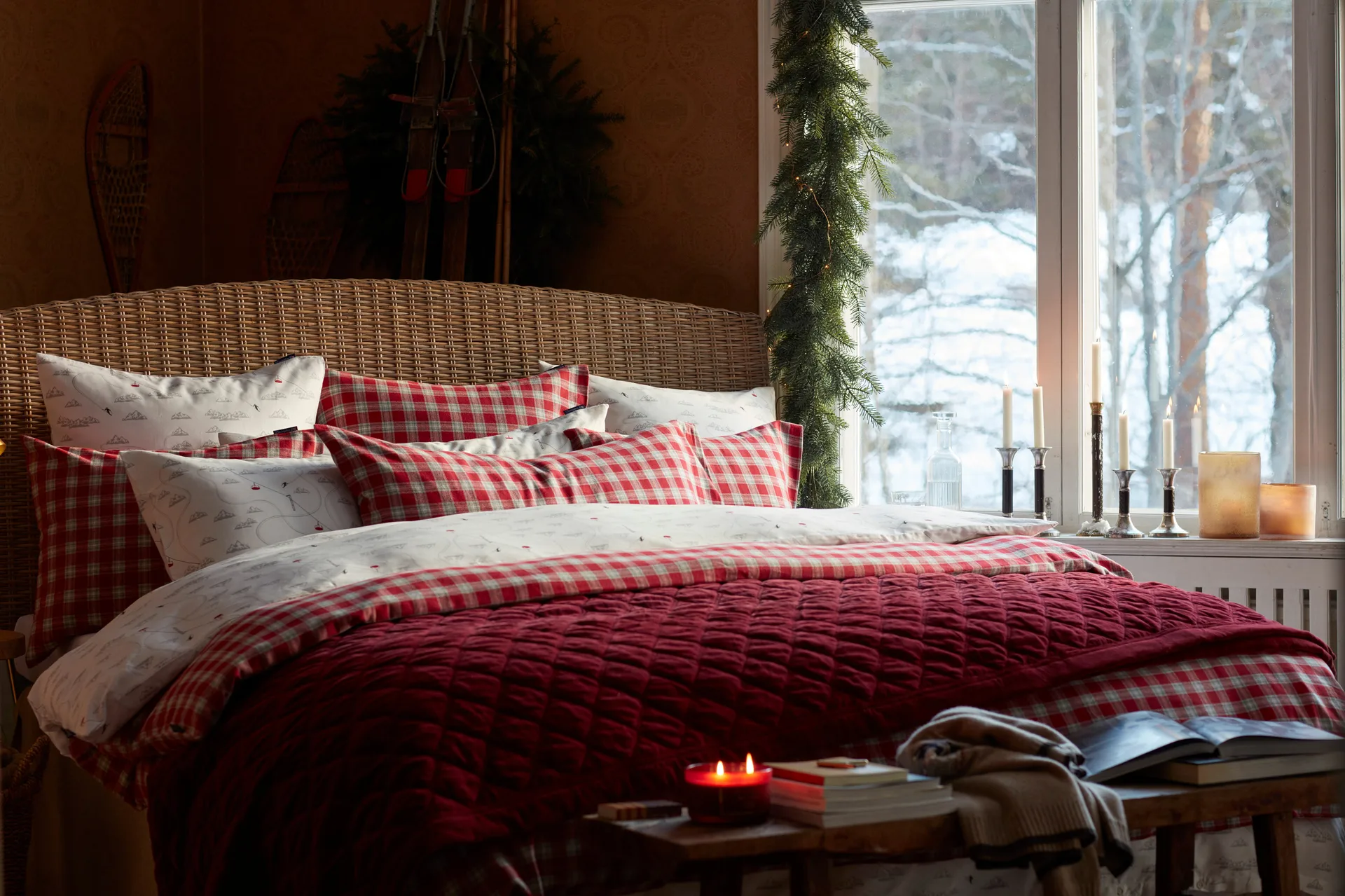 Red Checked Cotton Flannel bed set, 50x60 cm. 150x210 cm Lexington