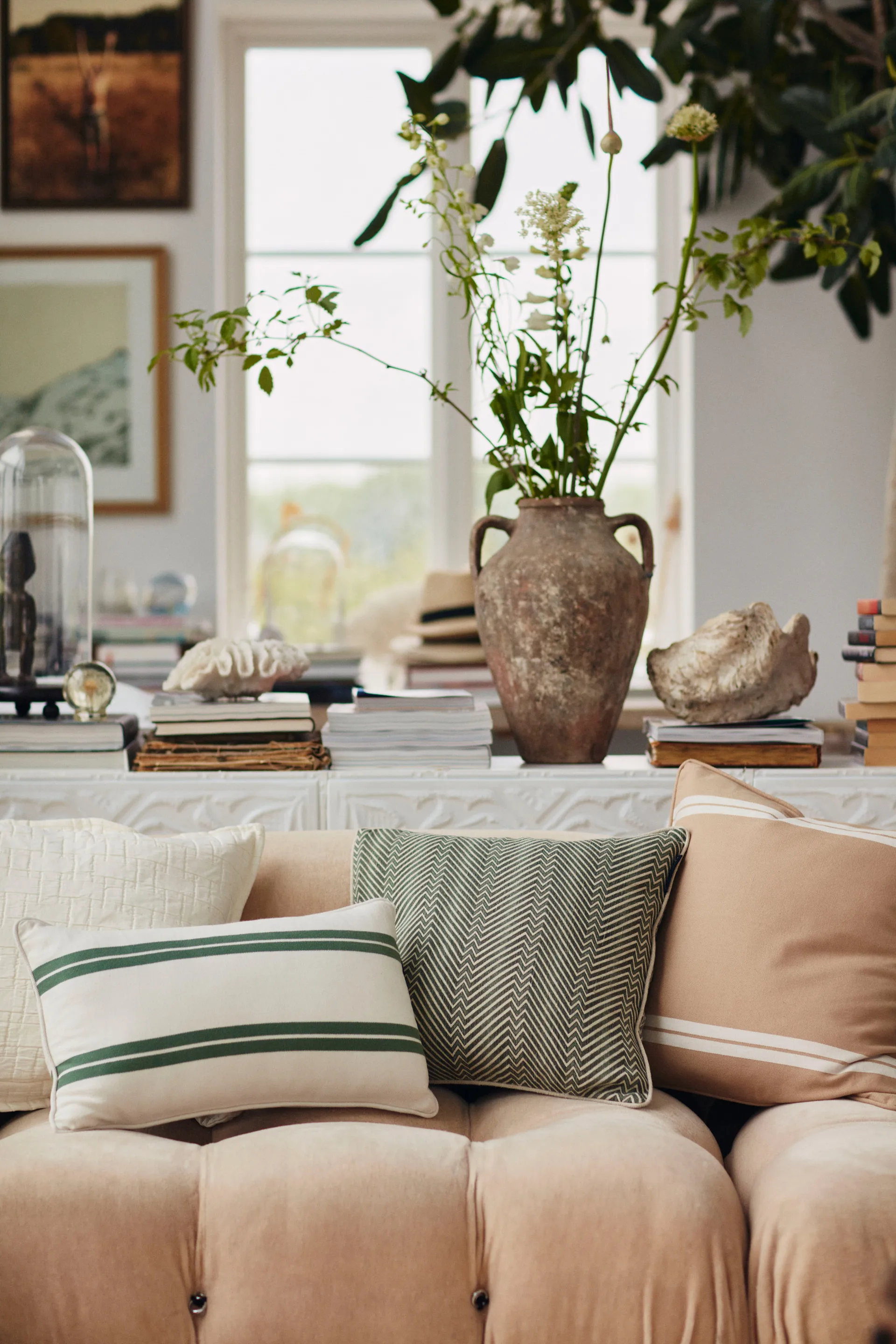 Side Striped cushion small 30x50 cm, White-green Lexington