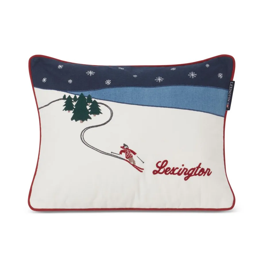 Skier Organic Cotton Twill cushion 30x40 cm, White-dark blue multi Lexington
