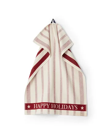 Striped Cotton Terry jacquard tea towel 50x70 cm - Beige-red - Lexington