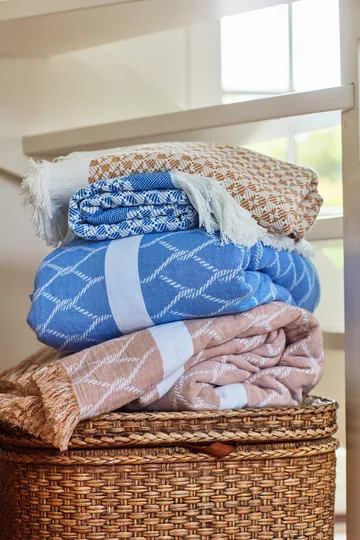 Striped Structured Recycled cotton throw 130x170 cm - Beige-white - Lexington