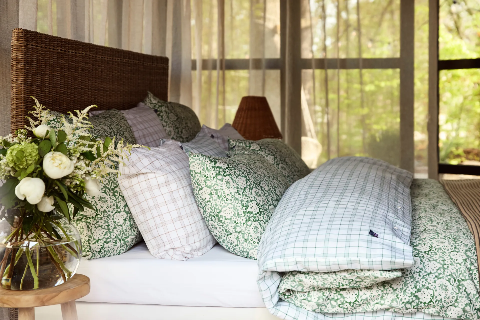 White/Green Checked Lyocell/Cotton bed set, 50x60 cm, 150x210 cm Lexington