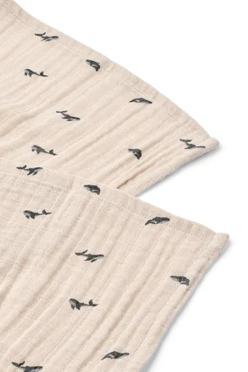 Lewis muslin blanket 2-pack 65x65 cm - Mini whale-Sandy - Liewood