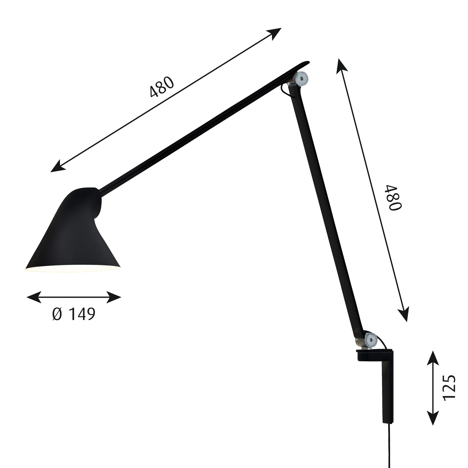 NJP wall lamp long arm, Black Louis Poulsen