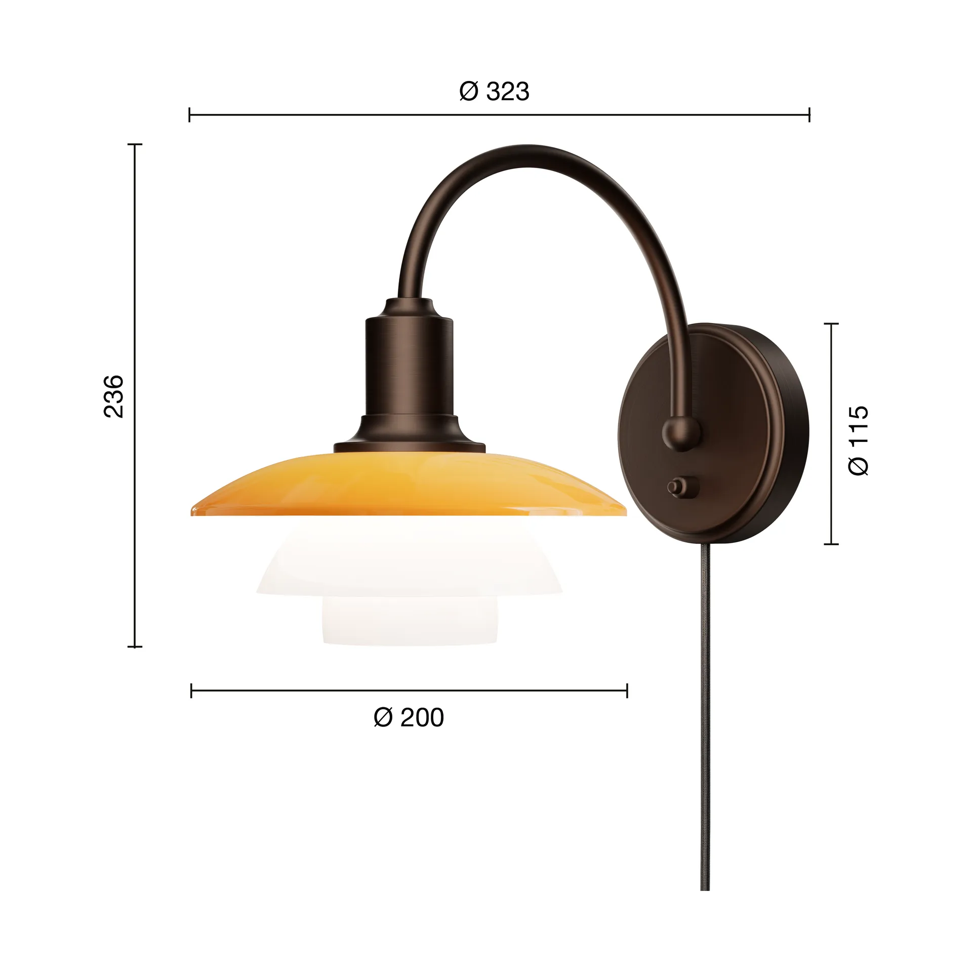 PH 2/2 Centenary Edition wall lamp, Amber-opal white, plug Louis Poulsen