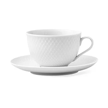 Rhombe tea cup with saucer 24 cl - White - Lyngby Porcelæn