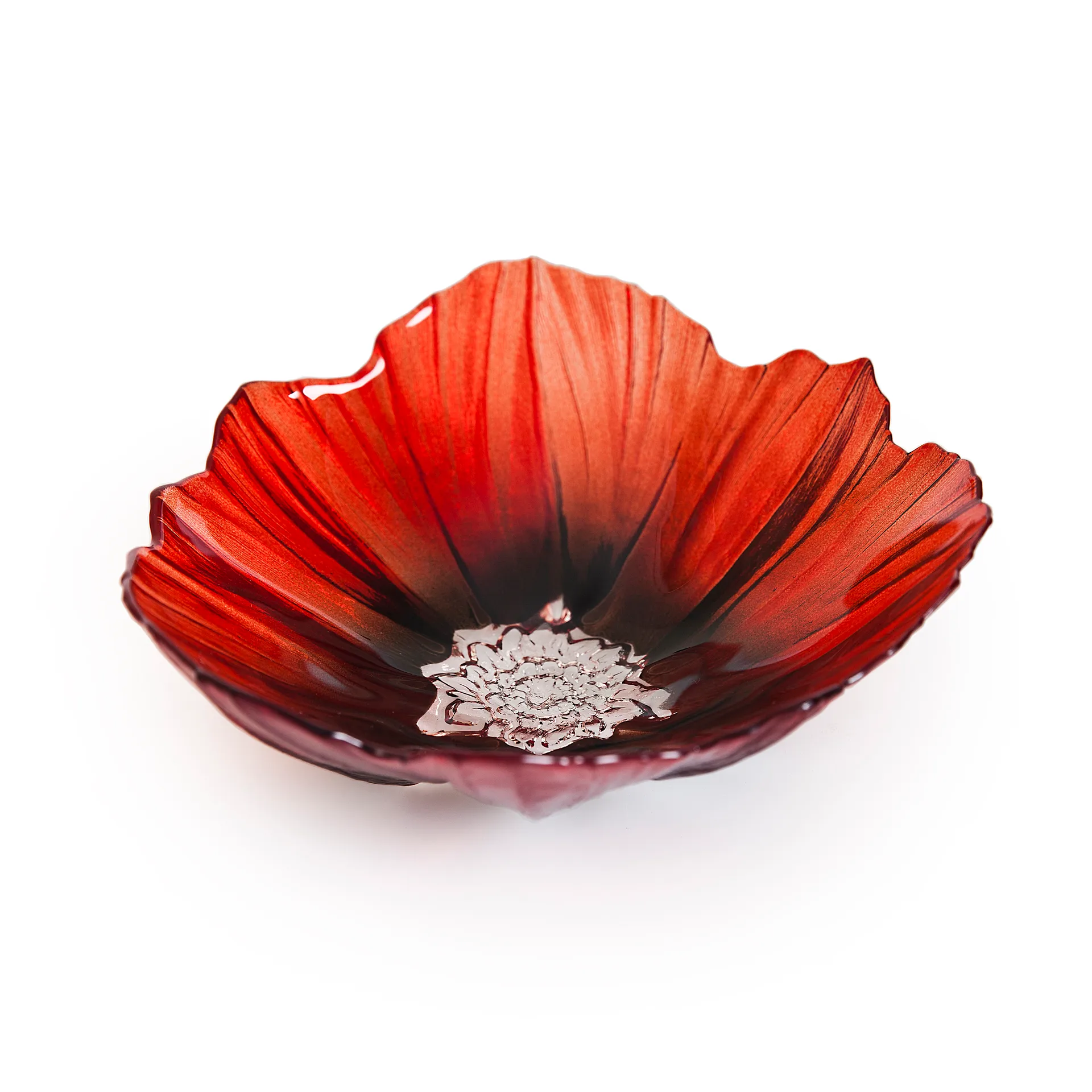 Poppy bowl medium, red-black Målerås Glasbruk