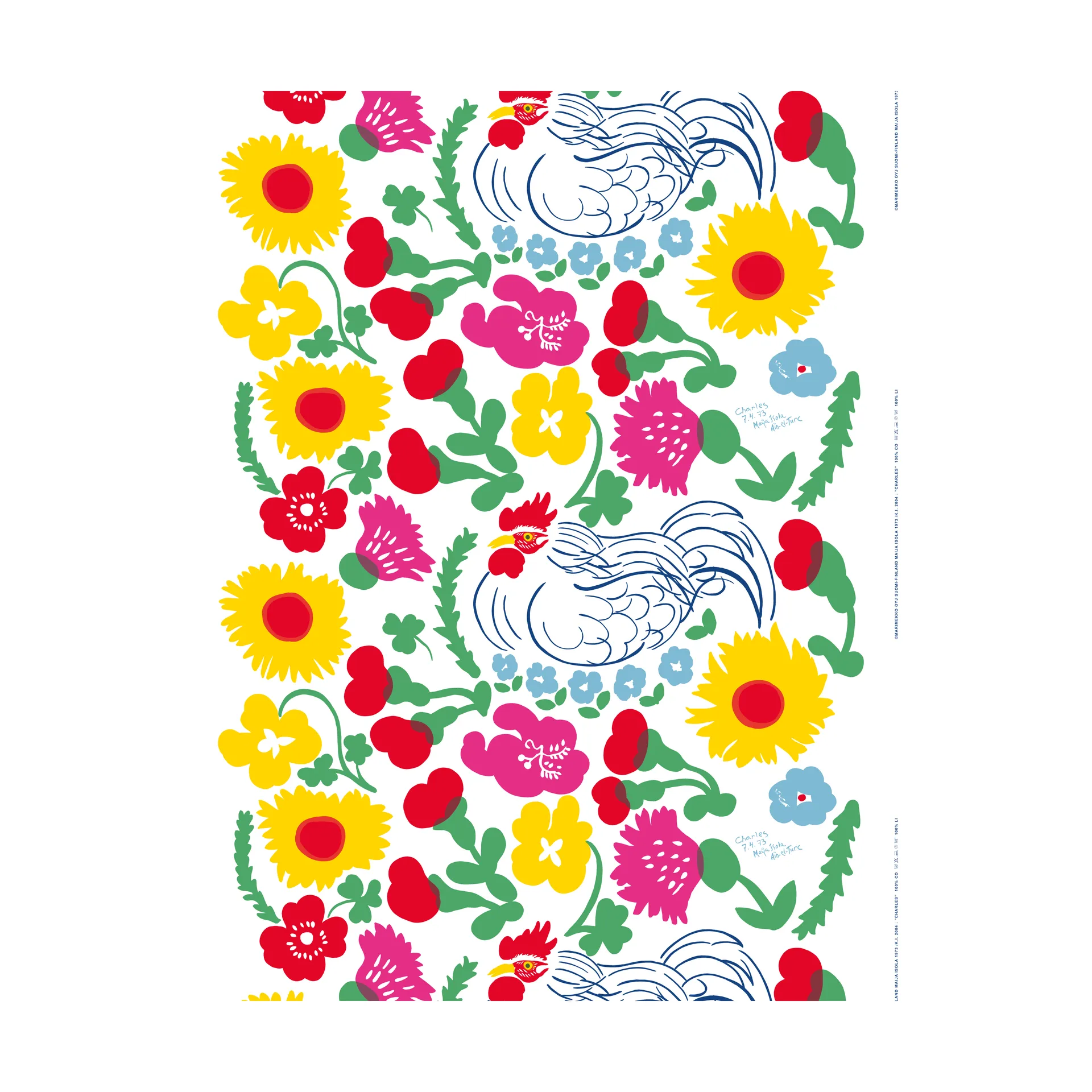 Charles fabric, White-red-pink-green Marimekko