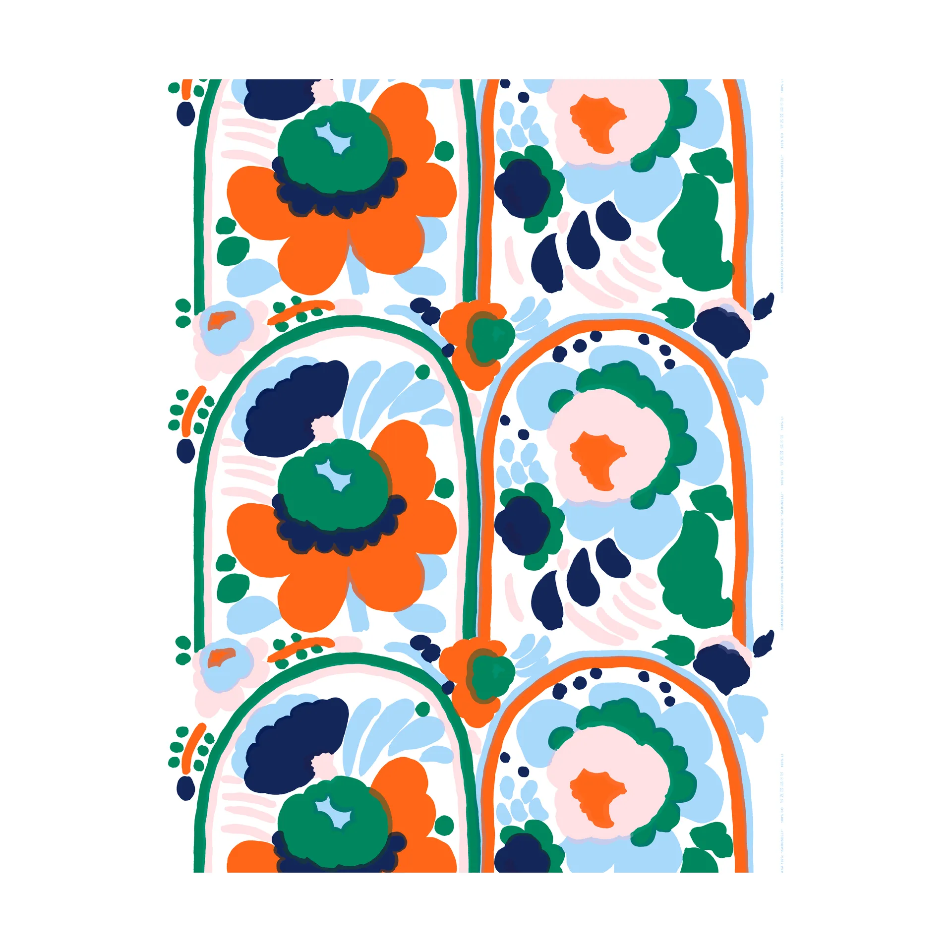 Karuselli cotton fabric, White-orange-blue-emerald Marimekko