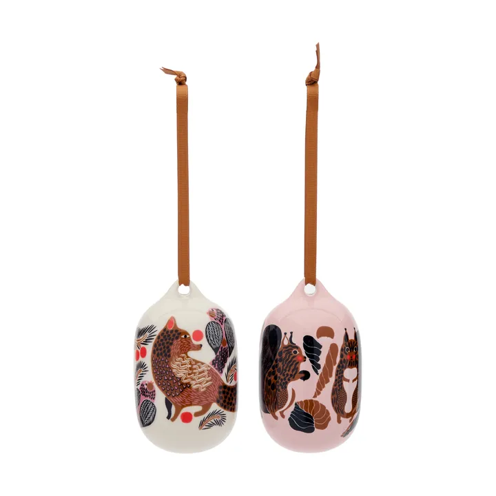 Kurre Ketunmarja hanging decoration - Pink-white-multicolour, 2-piece set - Marimekko