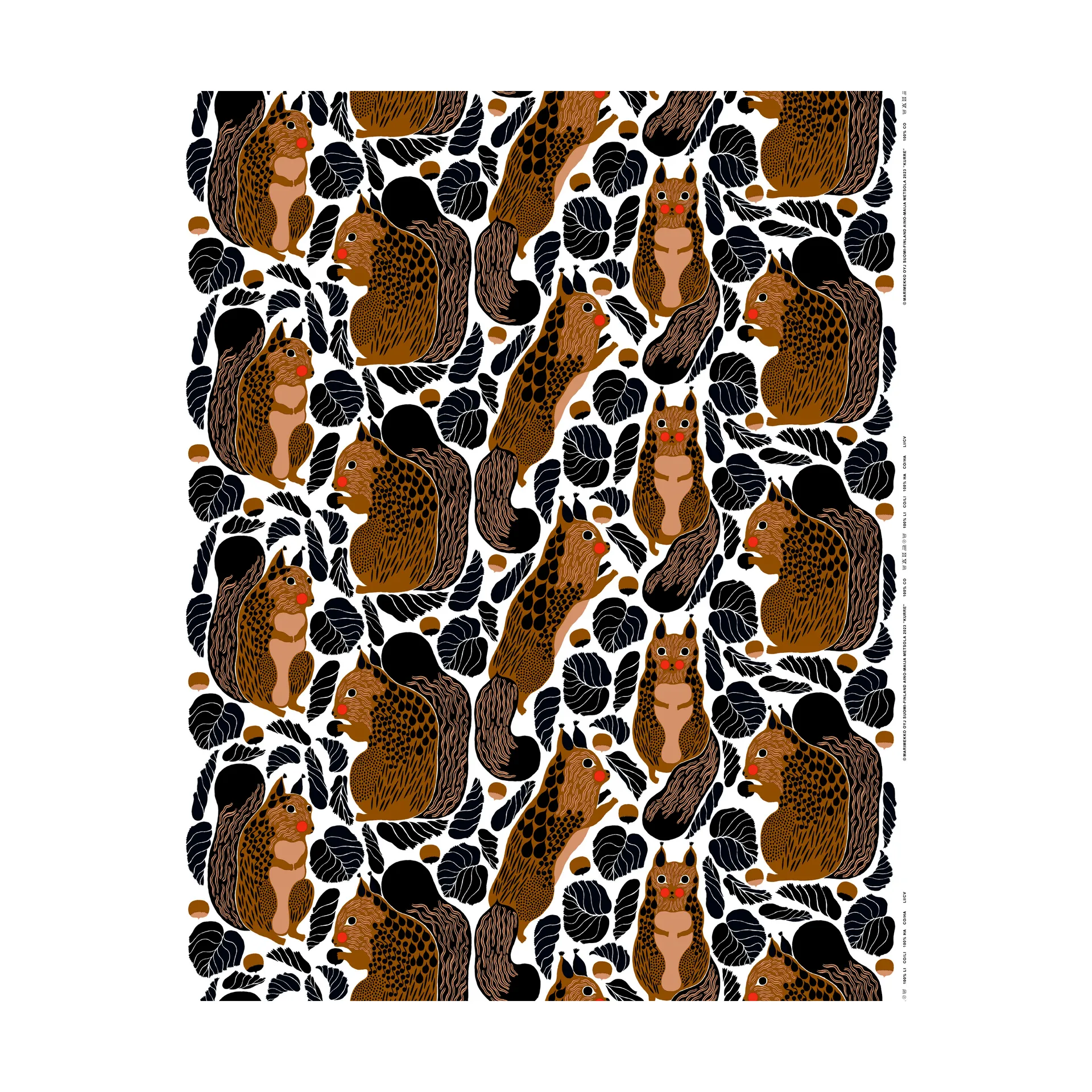 Kurre oilcloth, White-brown-black-red Marimekko