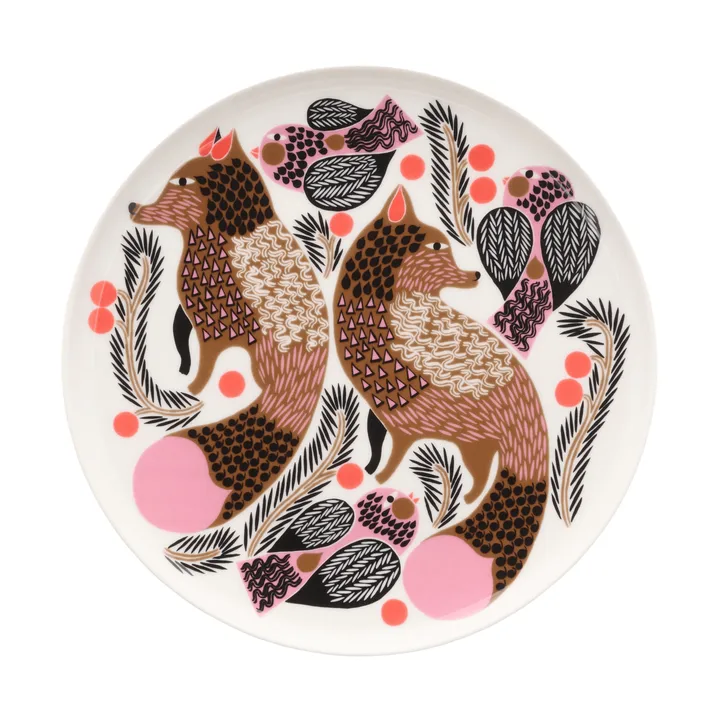 Oiva Ketunmarja plate Ø20 cm - White-bronze-pink-petrol - Marimekko