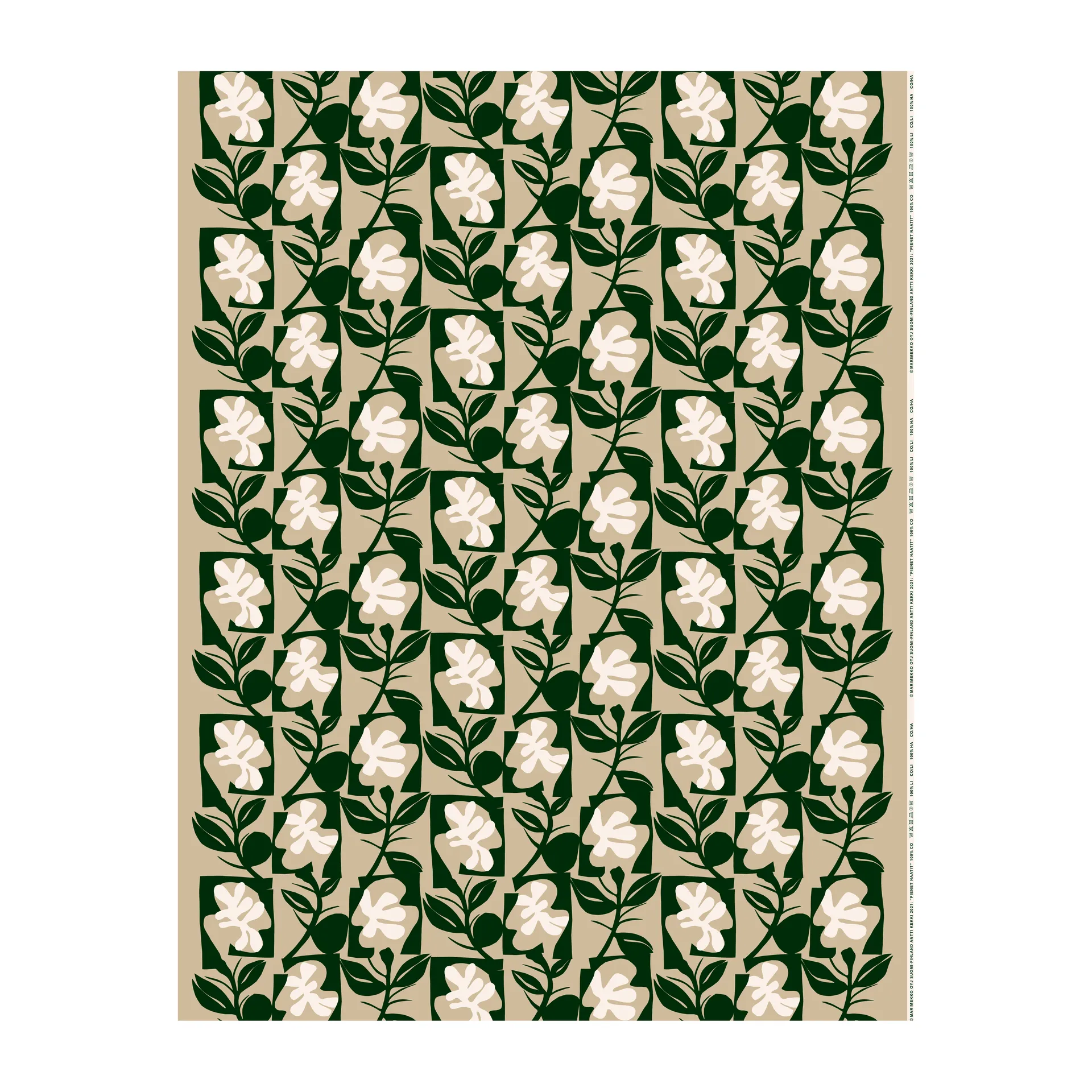 Pienet Naatit cotton fabric, beige-cotton-dark green Marimekko