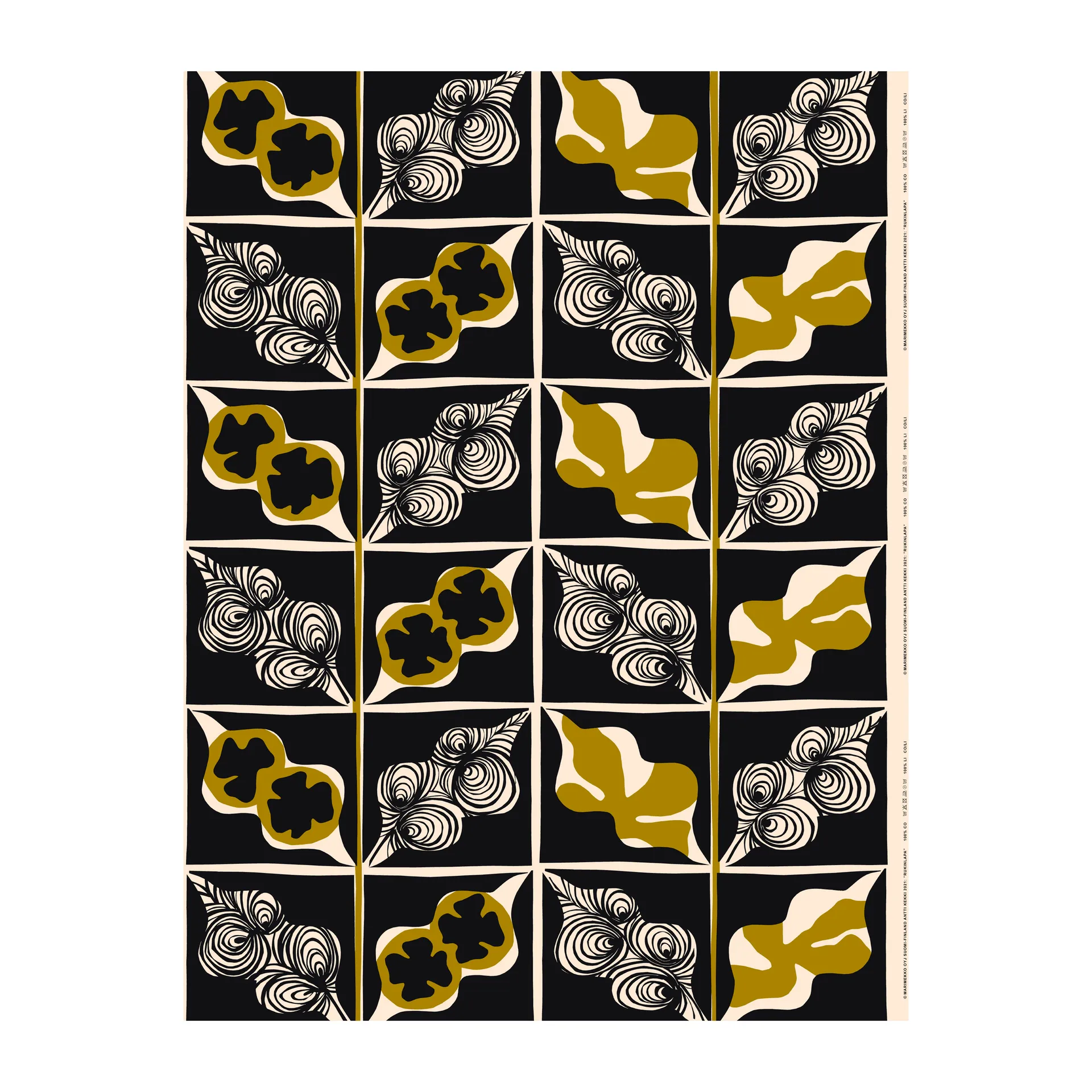 Rukinlapa unbleached cotton fabric, dark blue-green-white Marimekko
