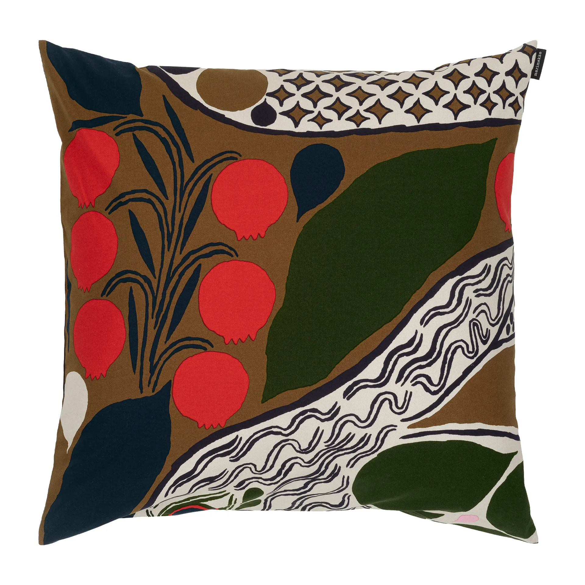 Rusakko pillowcase 50x50 cm, brown-dark blue-red Marimekko