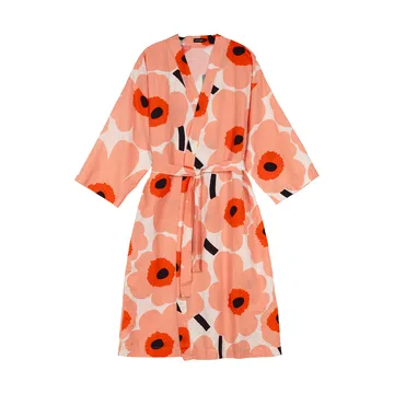 Unikko bathrobe S/M - Off white-coral-orange red-charcoal - Marimekko