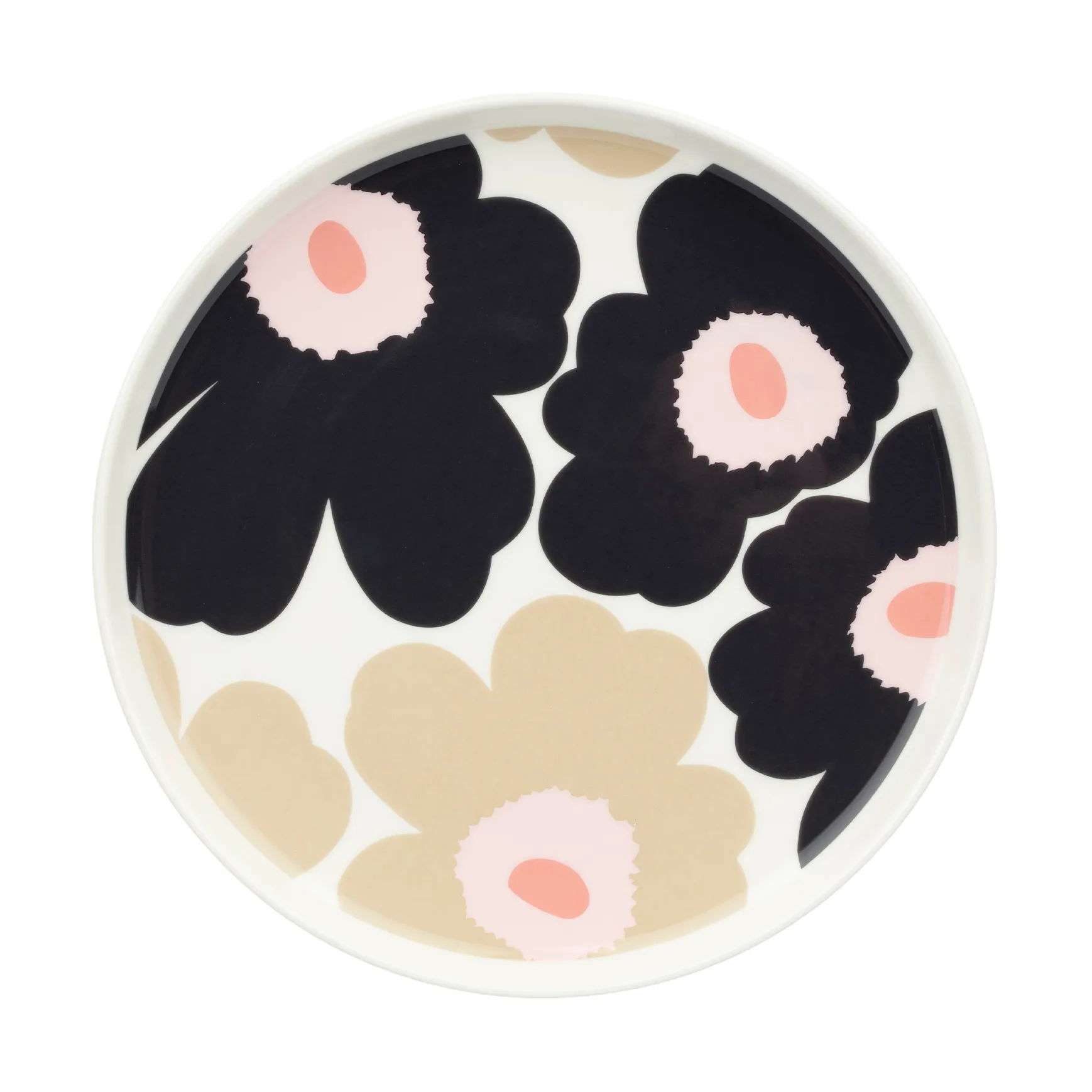 Unikko plate 20 cm, Off white-charcoal-sand-pink Marimekko