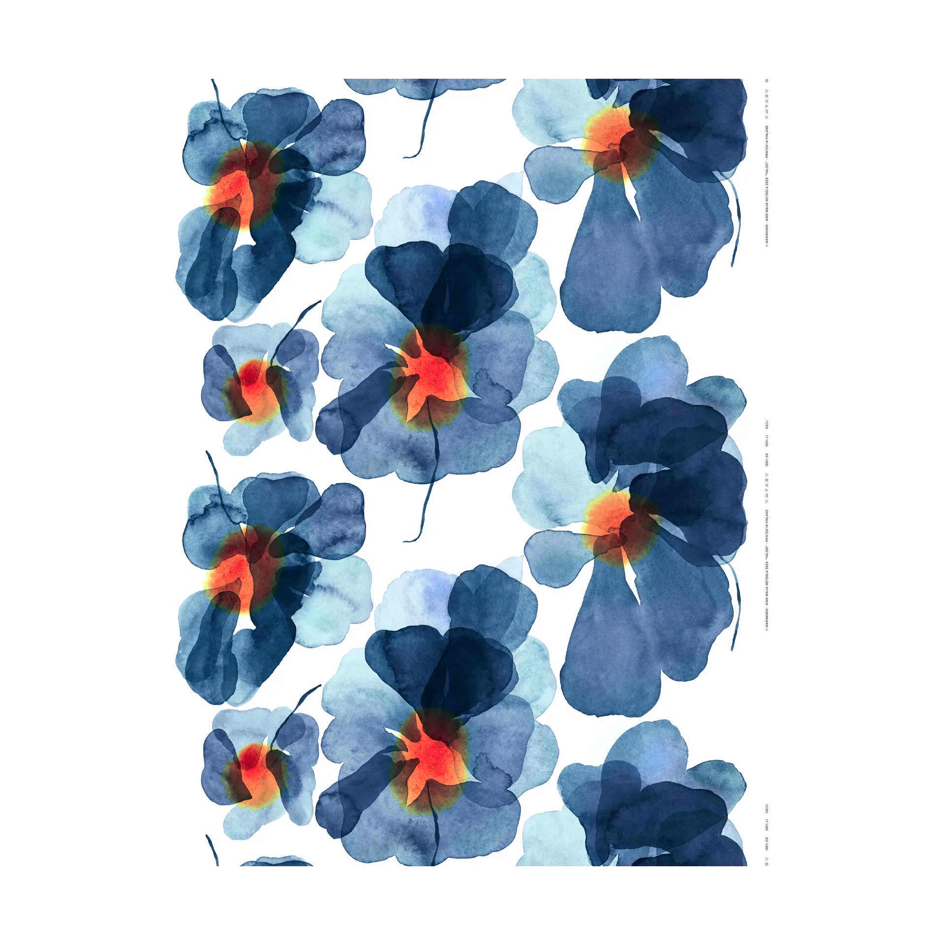 Valssi cotton fabric, White-dark blue-orange Marimekko
