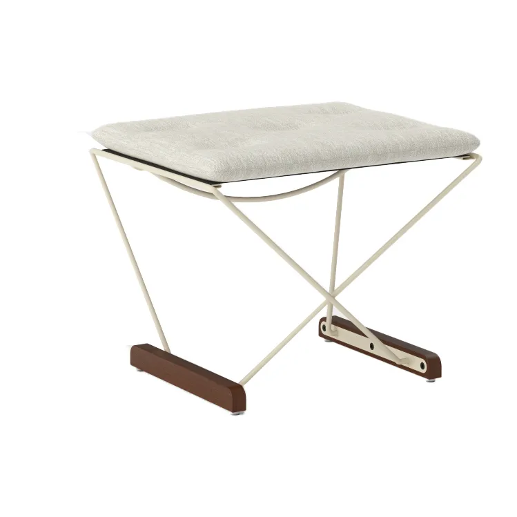 Spark footstool, ivory-walnut stained beech, Romo Ruskin Quill 7757/10 Massproductions