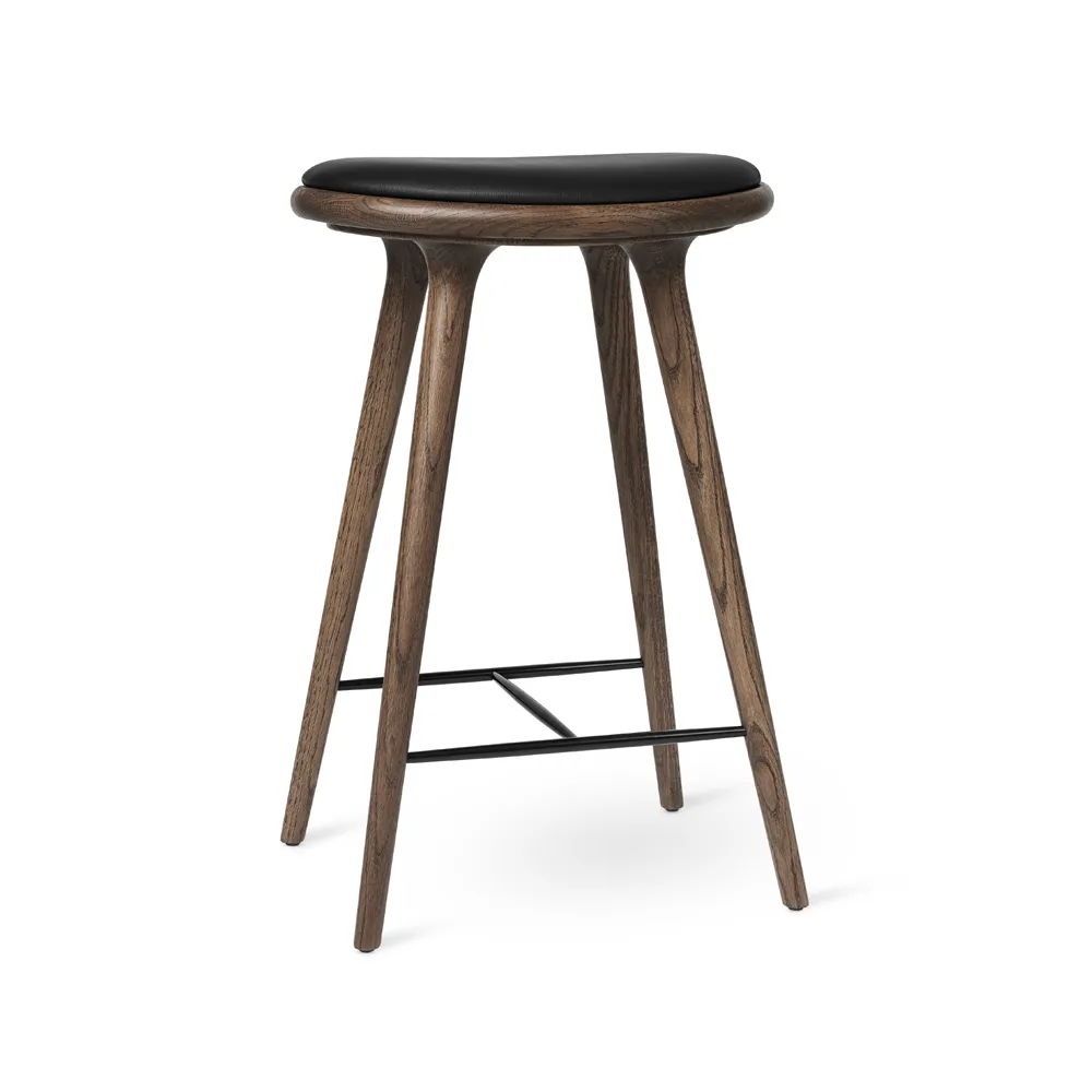 Mater high stool barstool high 74 cm, leather black, dark stained beech stand Mater