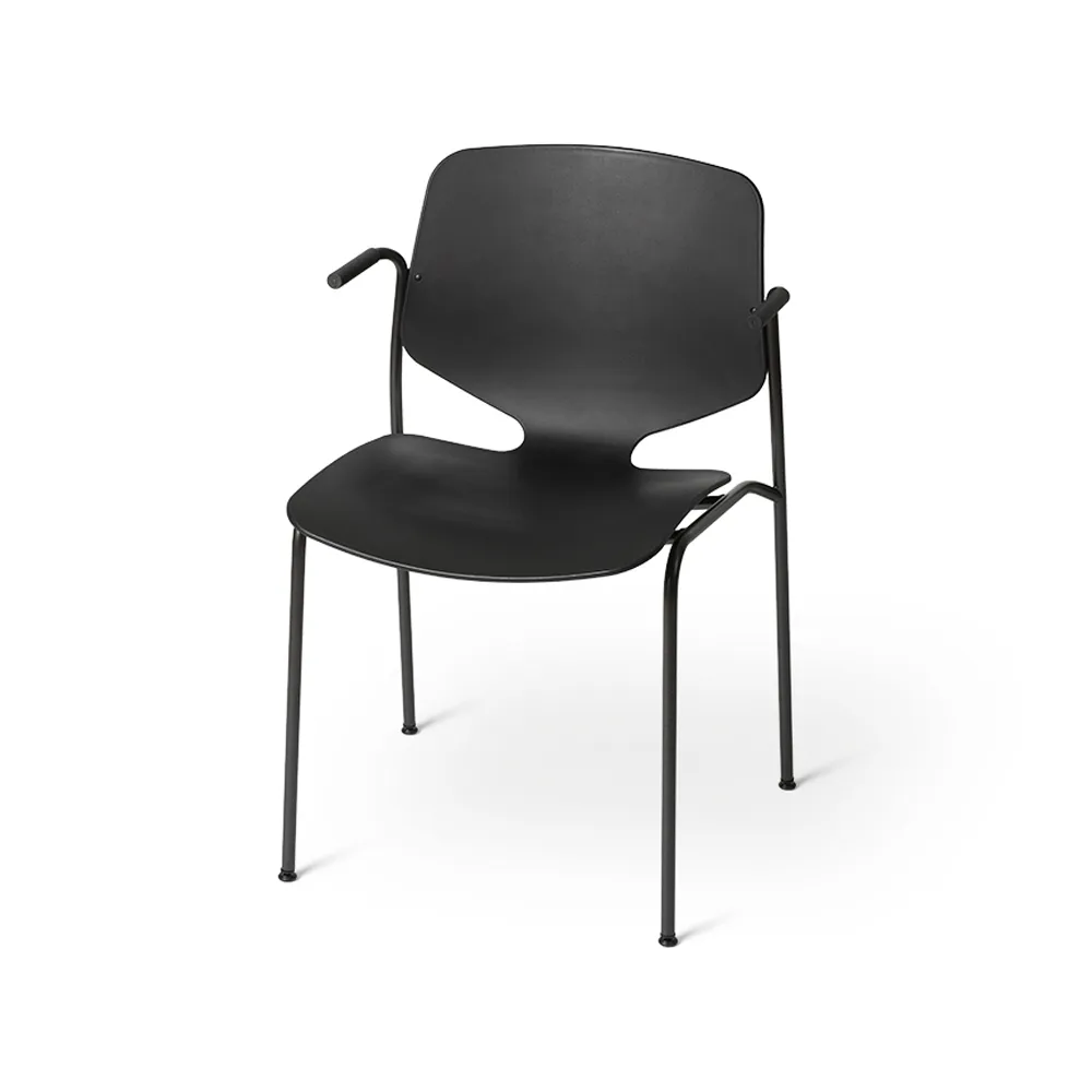 Nova Sea arm chair, Black. black steel stand Mater