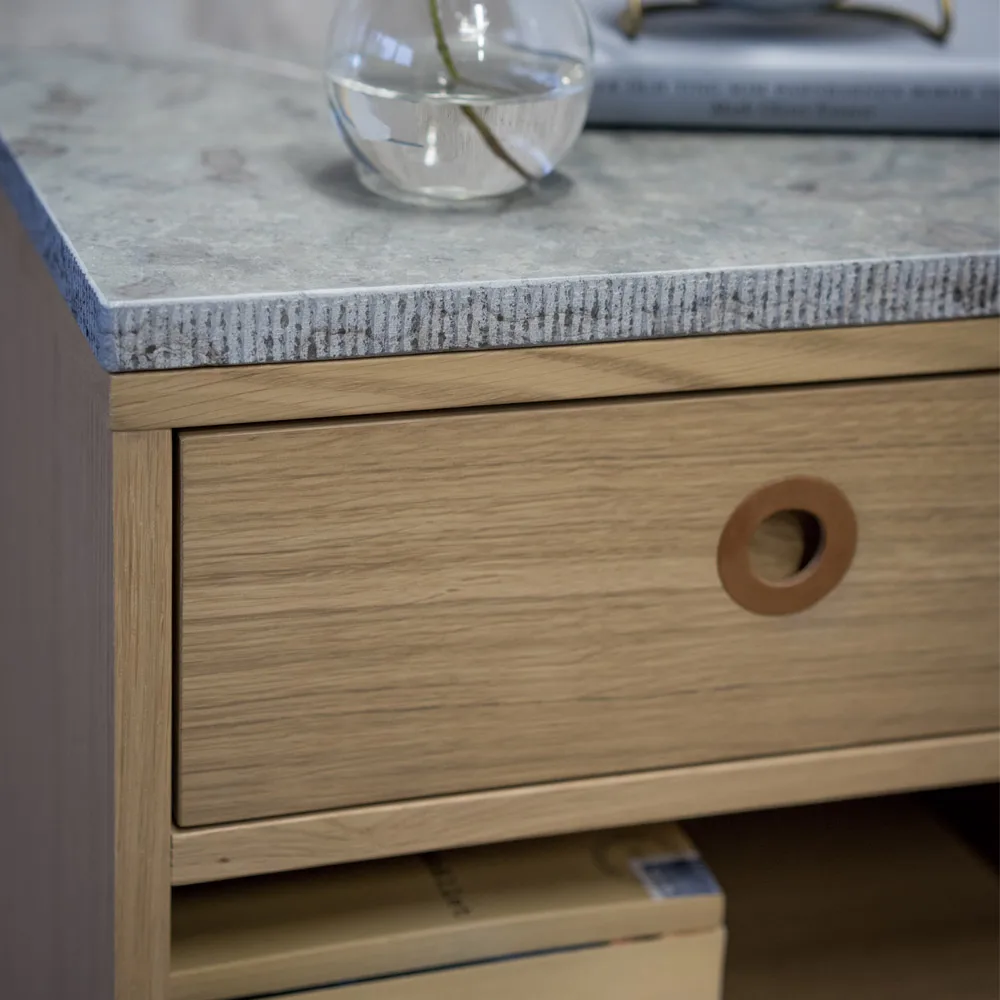 Höllviken bedside table, Light gray-white marble top-1 drawer Mavis