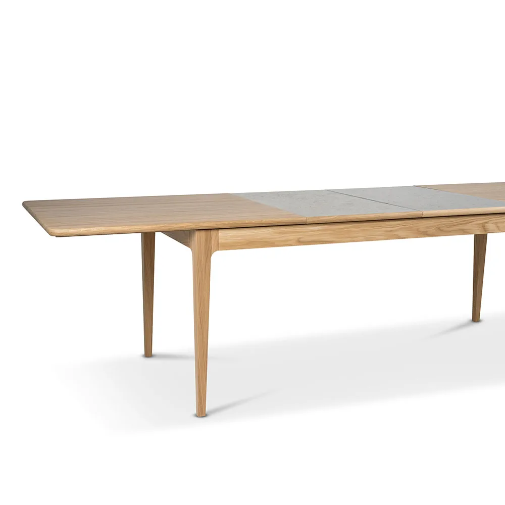 Höllviken dining table, Oak white-pigmented matte lacquer-2 insert-oak at 50 cm Mavis