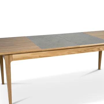 Höllviken dining table - Oak white-pigmented matte lacquer-2 insert-oak at 50 cm - Mavis