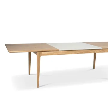 Höllviken dining table - Oak white-pigmented matte lacquer-2 insert-oak at 50 cm - Mavis