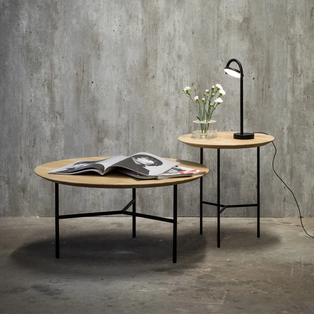 Tribeca side table, oak soap-treated rustic, white legs, ø47 cm Mavis
