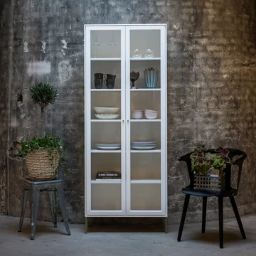 Volt display cabinet 190 cm white lacquer - Details in stainless steel - Mavis