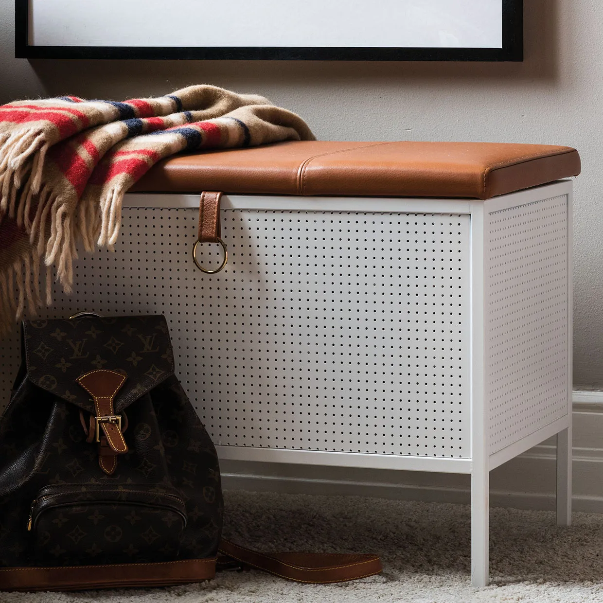 Frank storage bench, White-Cognac Maze
