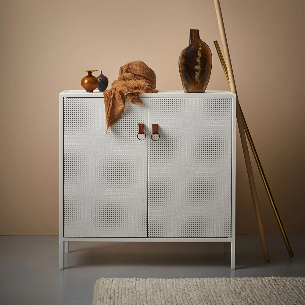 Liza cabinet, White. leather details Maze
